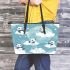 Cute drawing of pandas floating in the sky leather tote bag