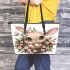 Cute easter bunny with big eyes leather tote bag