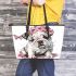 Cute english bulldog puppy with pink flower crown leather tote bag