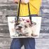 Cute english bulldog puppy with pink flower crown leather tote bag