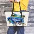 Cute frog cartoon style blue and green color leaather tote bag