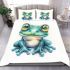 Cute frog cartoon style blue and green color bedding set