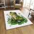 Cute frog sitting on the grass with flowers area rugs carpet