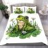 Cute frog sitting on the grass with flowers bedding set