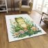 Cute frog sitting on the grass with flowers area rugs carpet