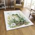 Cute frog sitting on the ground with flowers area rugs carpet