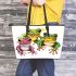Cute frogs green pink and yellow color leaather tote bag