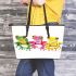 Cute frogs green pink and yellow color leaather tote bag