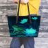 Cute green frog in the pond leaather tote bag