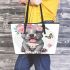 Cute grey pitbull puppy with a pink flower crown on its head leather tote bag