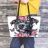 Cute grey staffordshire bull terrier with pink roses leather tote bag