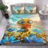 Cute happy bee with big eyes holding a heart shaped honey bedding set