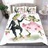 Cute happy frogs wearing tuxedos and pink dresses dancing bedding set