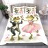 Cute happy frogs wearing tuxedos and pink dresses dancing bedding set