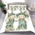 Cute happy smiling bunny girl and boy in green bedding set