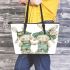 Cute happy smiling bunny girl and boy in green leather tote bag