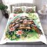 Cute happy smiling turtle with flowers bedding set