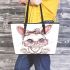 Cute kawaii bunny with pink glasses leather tote bag