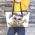 Cute kawaii gray bunny with big eyes leather tote bag