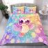 Cute kawaii owl with big eyes and a purple heart bedding set