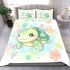 Cute kawaii turtle surrounded by bubbles bedding set