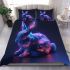 Cute little blue bunny with glowing neon pink bedding set
