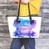 Cute little frog with big eyes leaather tote bag