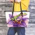 Cute little green tree frog with red eyes leaather tote bag