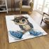 Cute little owl wearing blue shoes and a hat area rugs carpet