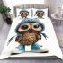 Cute little owl wearing blue sneakers bedding set