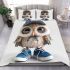 Cute little owl wearing blue sneakers and a cap bedding set