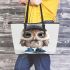 Cute little owl wearing blue sneakers and a cap leather tote bag