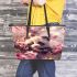 Cute little panda surrounded by pink cherry blossoms leather tote bag