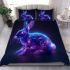 Cute neon blue and purple rabbit with glowing eyes bedding set