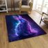 Cute neon blue and purple rabbit with glowing eyes area rugs carpet