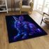 Cute neon blue and purple rabbit with glowing eyes area rugs carpet