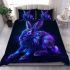 Cute neon blue and purple rabbit with glowing eyes bedding set