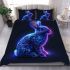 Cute neon blue rabbit with glowing tattoos bedding set