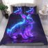 Cute neon bunny with glowing blue and purple fur bedding set