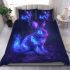 Cute neon bunny with glowing blue and purple fur bedding set