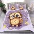 Cute owl cartoon surrounded in the style of stars and flowers bedding set