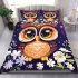 Cute owl cartoon with big eyes and yellow stars on its head bedding set