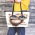 Cute owl clipart with big eyes leather tote bag