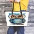 Cute owl clipart with big eyes leather tote bag