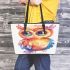 Cute owl clipart with big eyes leather tote bag