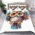 Cute owl clipart with big eyes colorful feathers bedding set