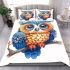 Cute owl clipart with big eyes colorful feathers bedding set