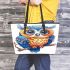 Cute owl clipart with big eyes colorful feathers leather tote bag