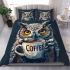 Cute owl holding a coffee cup bedding set