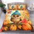 Cute owl in blue hat sitting on the log surrounded bedding set